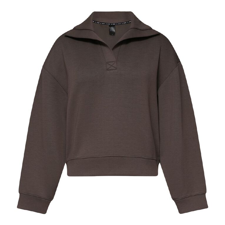 Active Intent Women's V-Neck Sweat, Brown Dark, hi-res