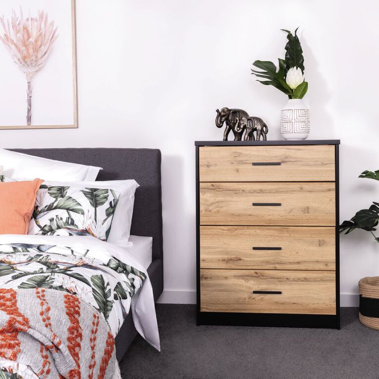 Living & Co Takiwira 4 Drawer Tallboy Black, , hi-res