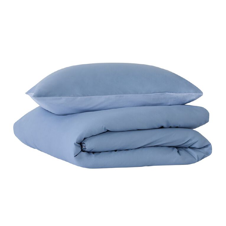 Living & Co Kids Duvet Cover Set Washed Cotton Blue Single, , hi-res