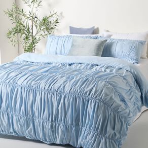 Living & Co Duvet Cover Set Imogen Ruched Blue Queen