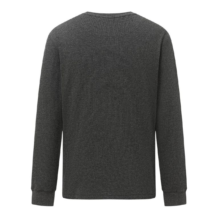 H&H Men's Waffle Henley Tee, Charcoal/Marle, hi-res