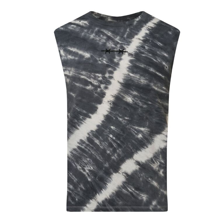 Garage Men's Acid Wash Muscle Singlet, Black, hi-res