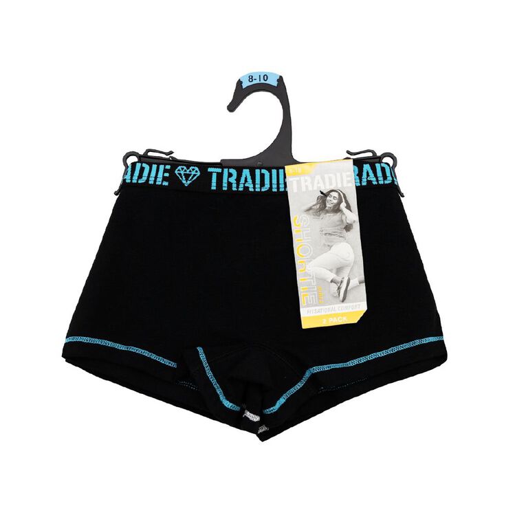 Tradie Girls' Shortie 2 Pack, Black W26 RHYTHM, hi-res