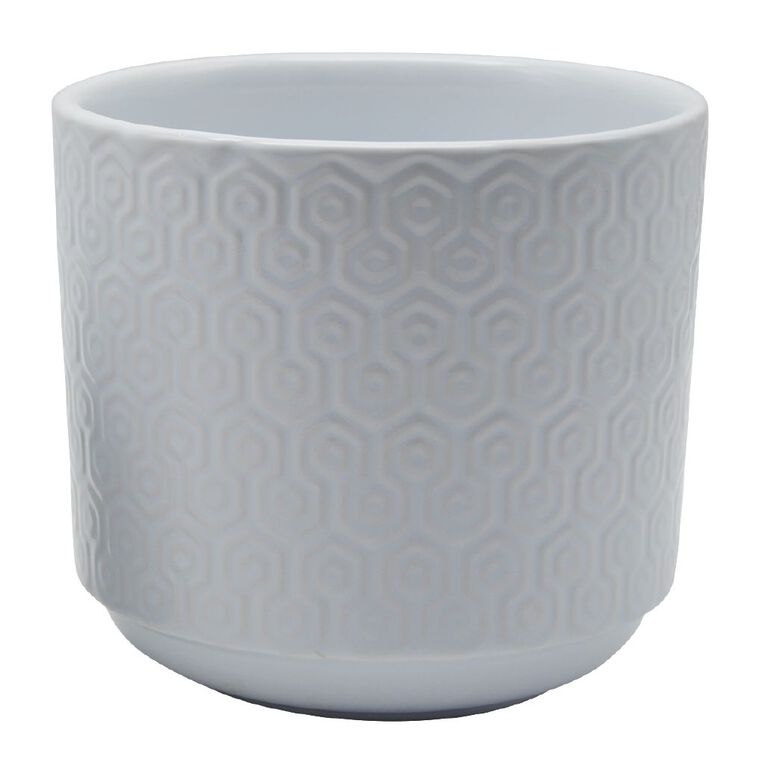 Kiwi Garden Ceramic Hex Textured Pot 16.5cm White, , hi-res