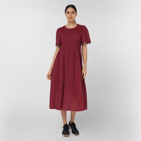 H&H Women's Shirring Midi Short Sleeve Dress