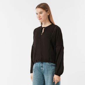 H&H Women's Long Sleeve Lace Trim Blouse