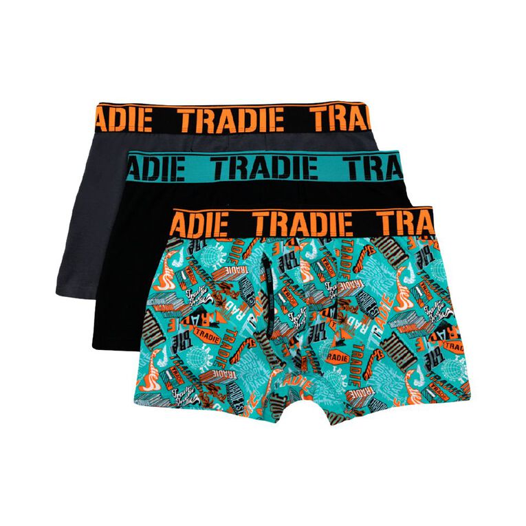 Tradie Men's Fly Front Trunks 3 Pack, Orange, hi-res