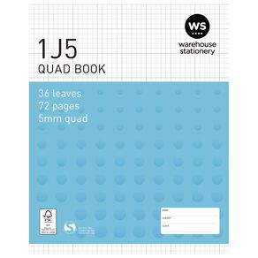 WS Exercise Book 1J5 5mm Quad 36 Leaf Blue Mid