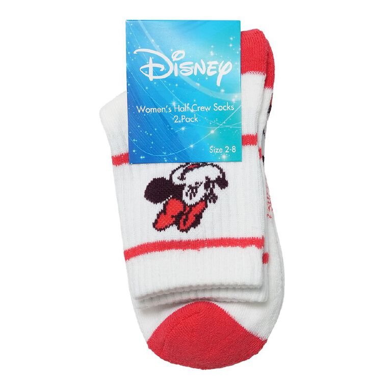 Minnie Mouse Ribbed Half Crew Socks 2 Pack, Cream, hi-res