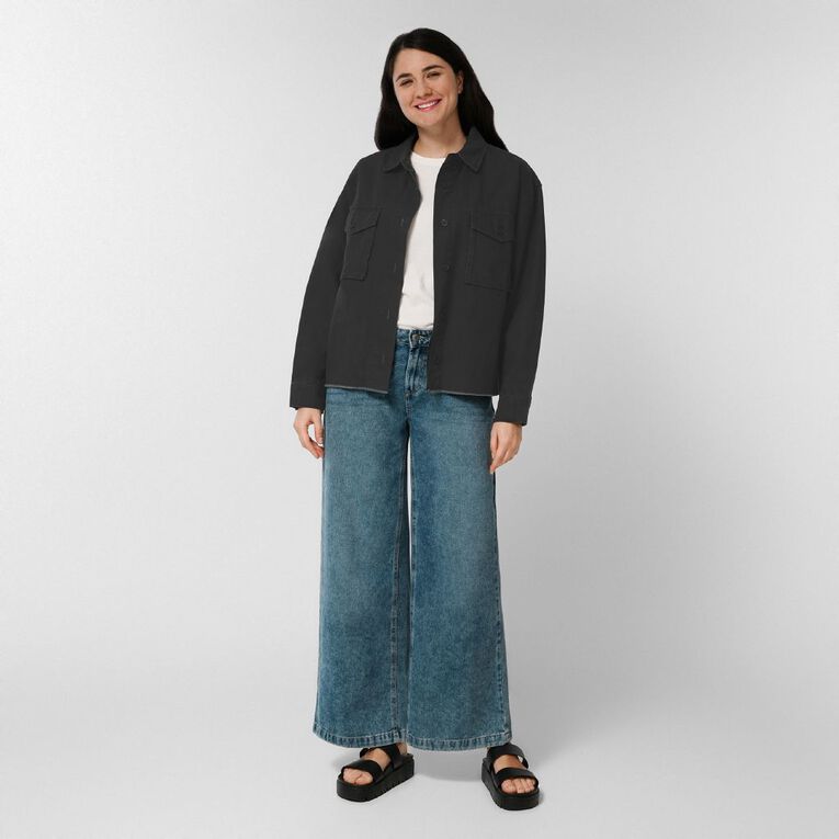 H&H Women's Long Sleeve Boxy Utility Shirt, Grey Dark, hi-res