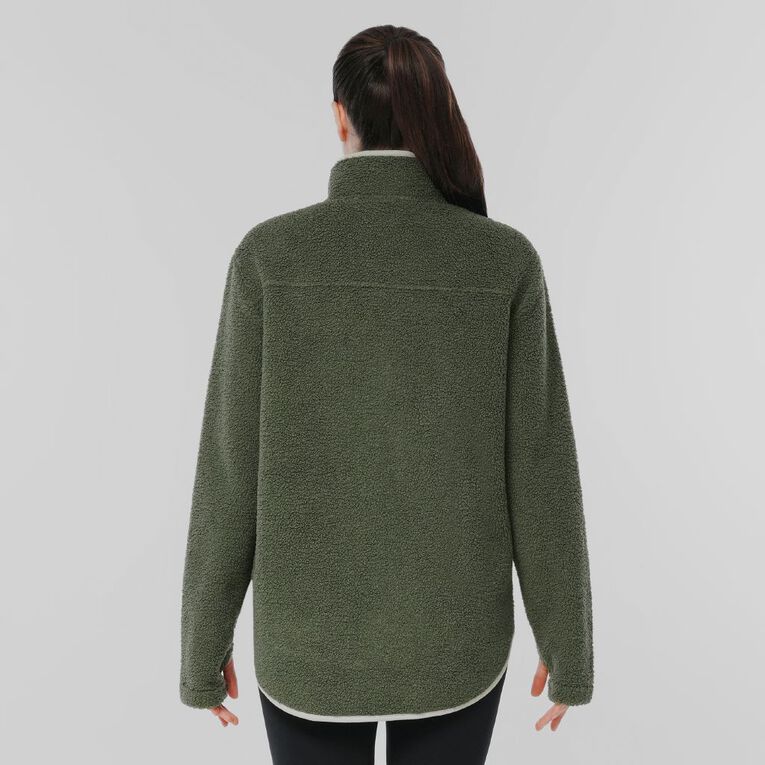Active Intent Women's Sherpa Button Up Sweat, Green Mid, hi-res
