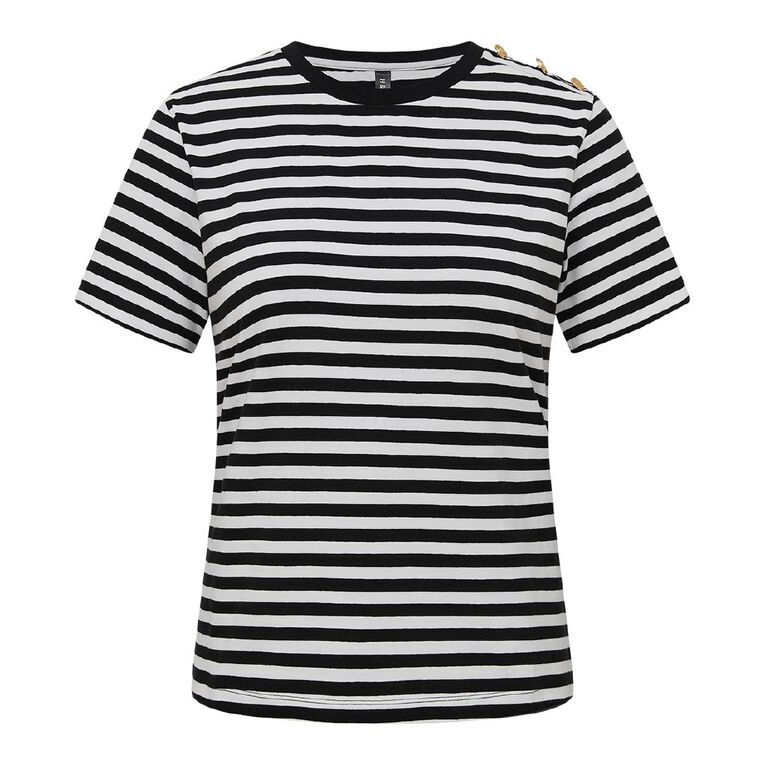 H&H Women's Button Tee, Black/White, hi-res
