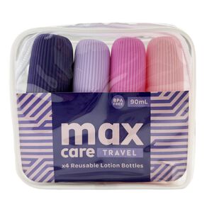 Maxcare Travel Silicone Lotion Bottles 90ml Pink 4 Pack