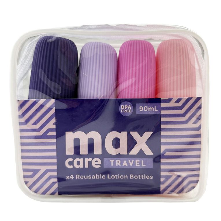 Maxcare Travel Silicone Lotion Bottles 90ml Pink 4 Pack, , hi-res