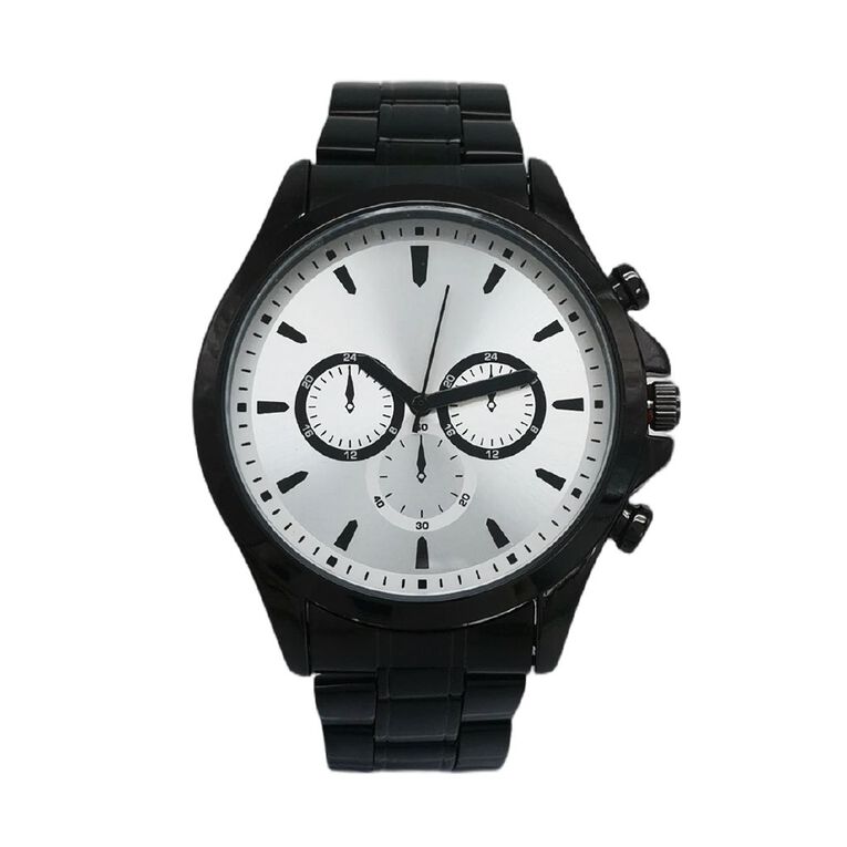 Men's Analogue Black Strap Watch Silver, , hi-res