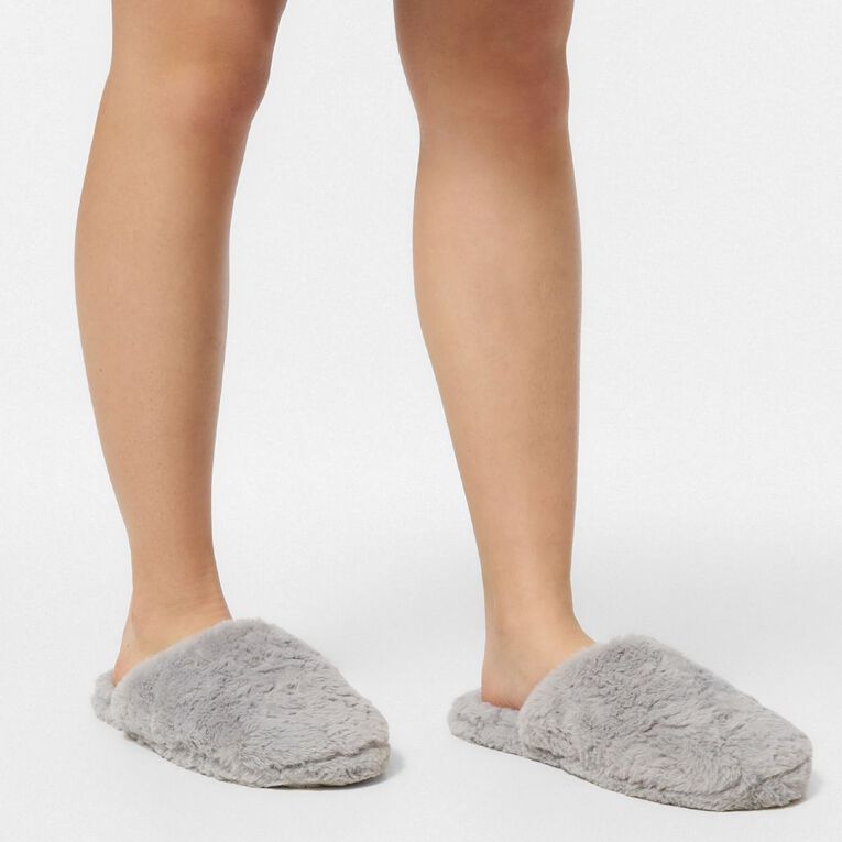 H&H Women's Fluffy Scuff Slippers, Grey, hi-res