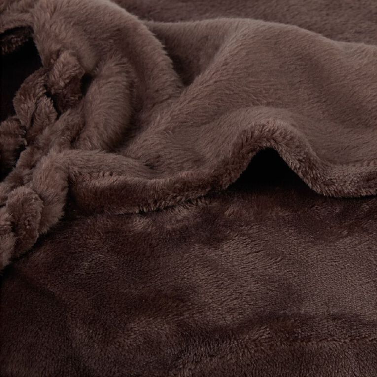 Living & Co Throw Plush Brown 127cm x 152cm, , hi-res