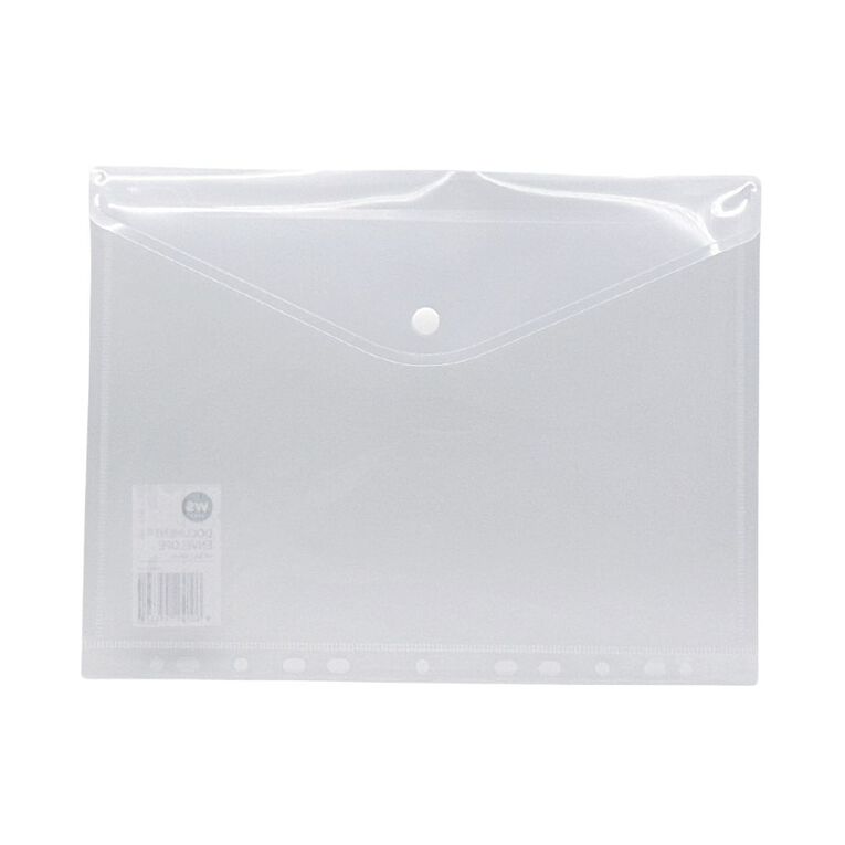 WS Document Wallet Single Dome Closer With Binder Holes Clear A4, , hi-res
