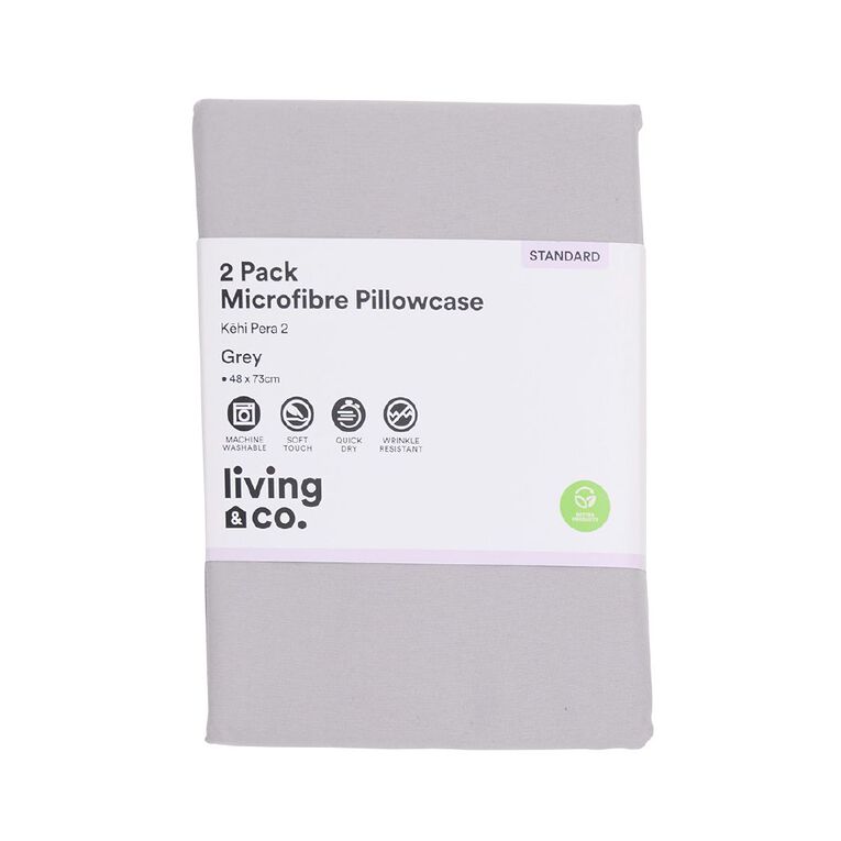 Living & Co Pillowcase Standard Microfibre 2 Piece Grey Mid 48cm x 73cm, Grey Mid, hi-res