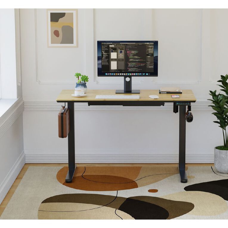 Workspace Height Adjustable Desk 1200W with Drawer Bamboo, , hi-res
