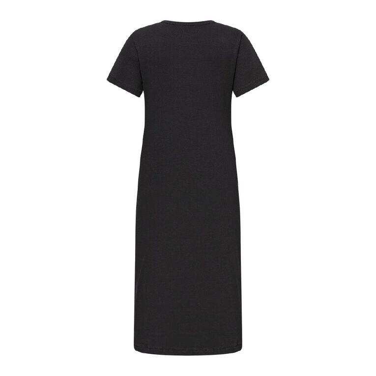 H&H Women's Short Sleeve Rib Tee Dress Midi, Black, hi-res