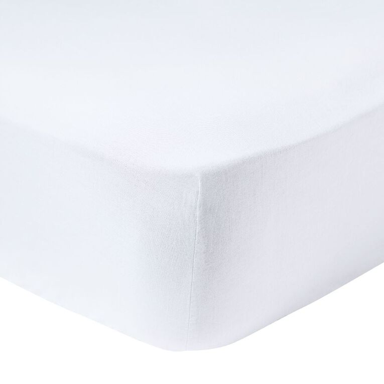 Living & Co 100% Washed Cotton Fitted Sheet White Queen, White, hi-res