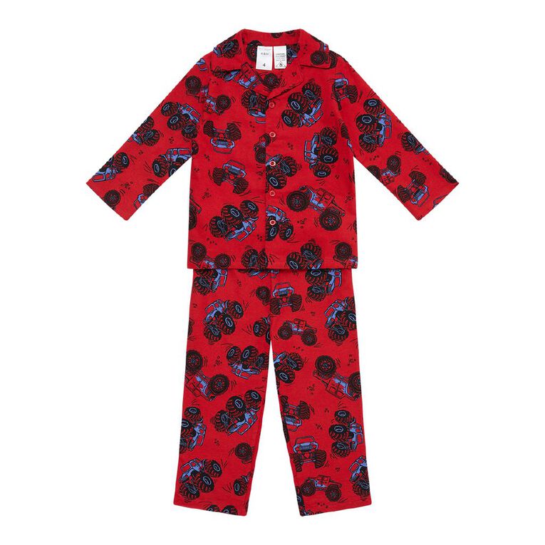 H&H Boys' Flanelette Button Up Pyjama Set, Red Mid, hi-res