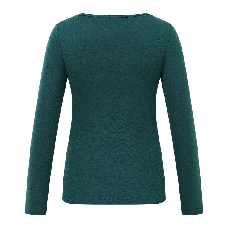 H&H Women's Merino Blend Crew Neck Top, Green Dark, hi-res