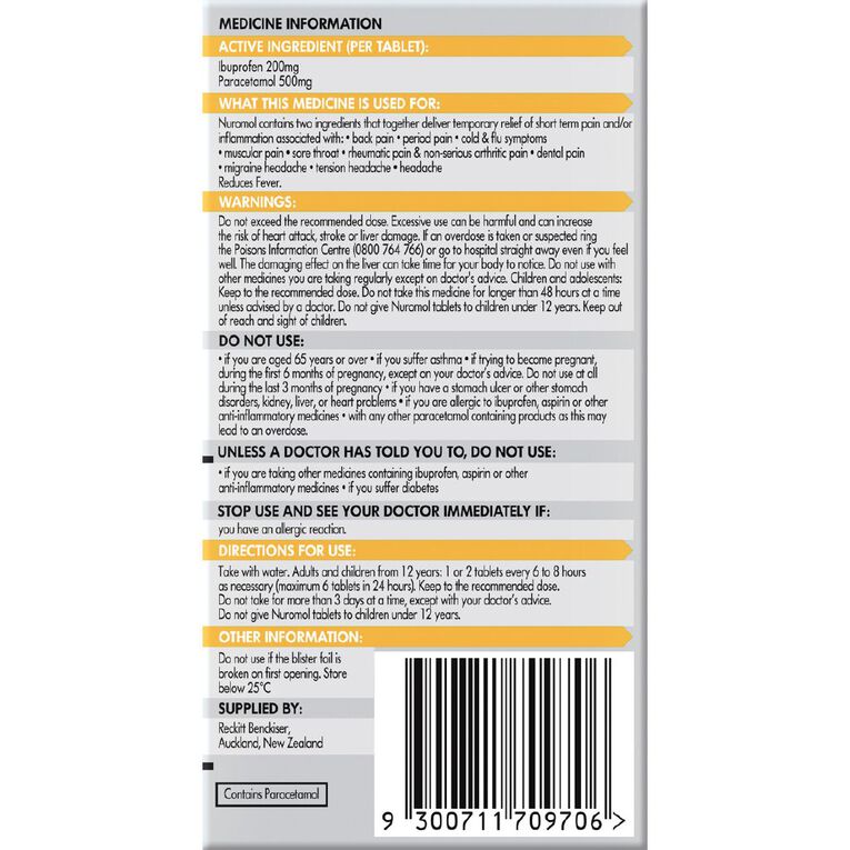 Nuromol 20 Tablets, , hi-res