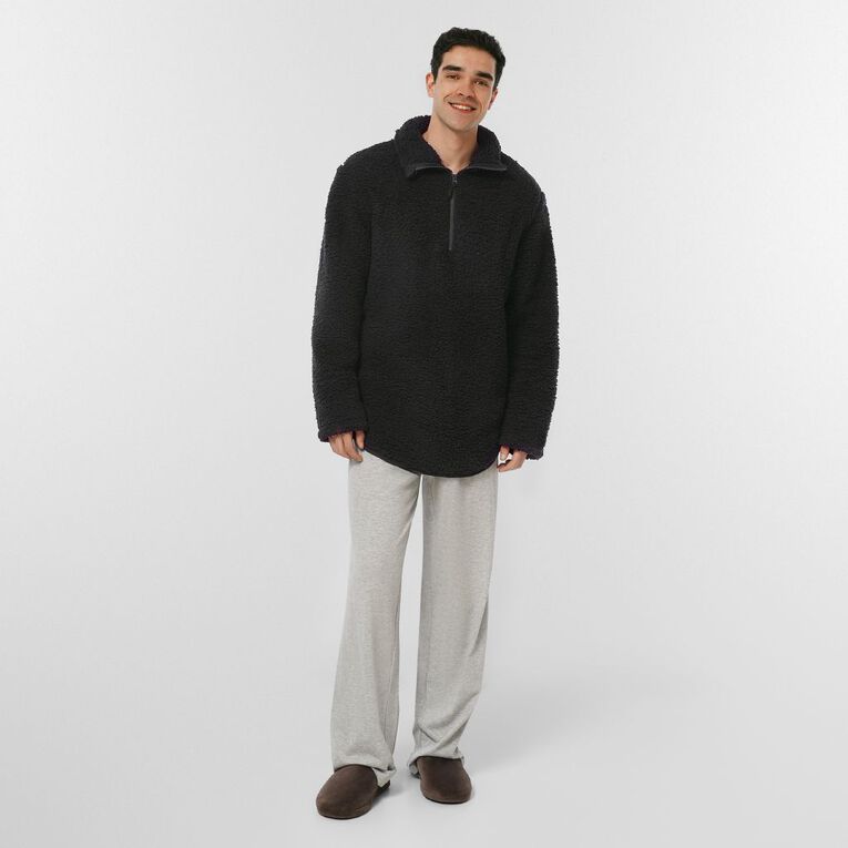 H&H Men's Sherpa Quarter Zip Lounge Sweater, Black, hi-res