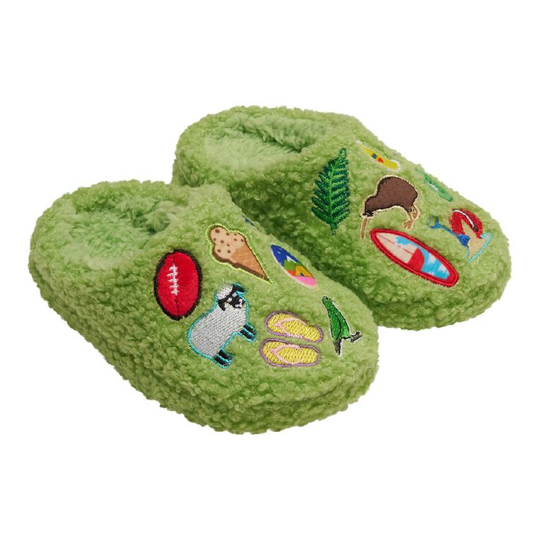 Young Original Junior Kids' Kiwiana Scuff Slippers, Green, hi-res