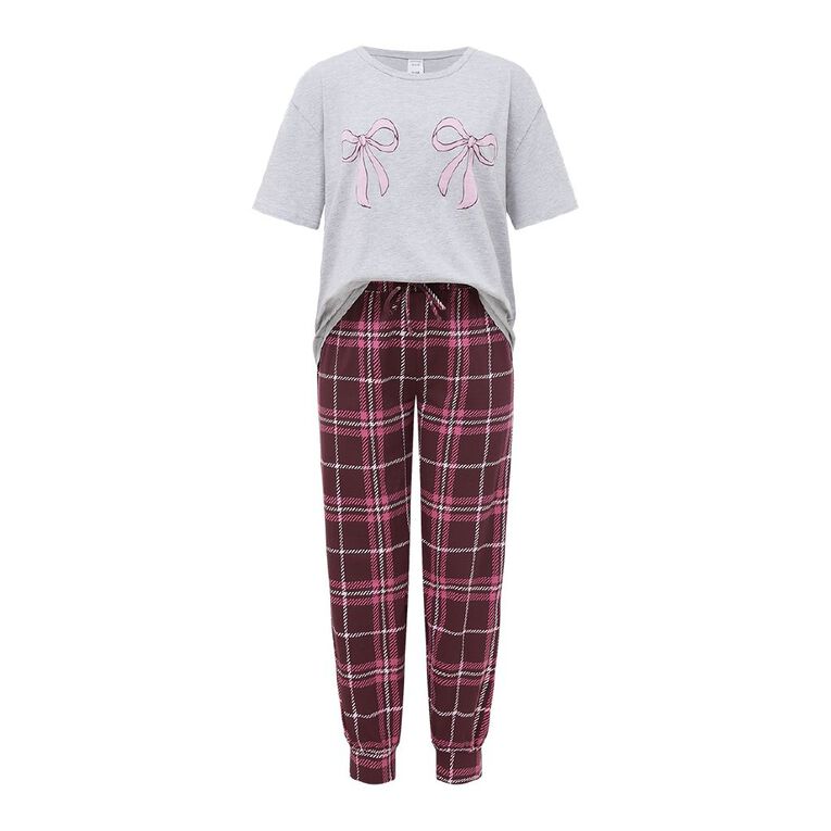 H&H Women's Tee and Cuffed Pant Knit Pyjama Set, Purple Dark, hi-res