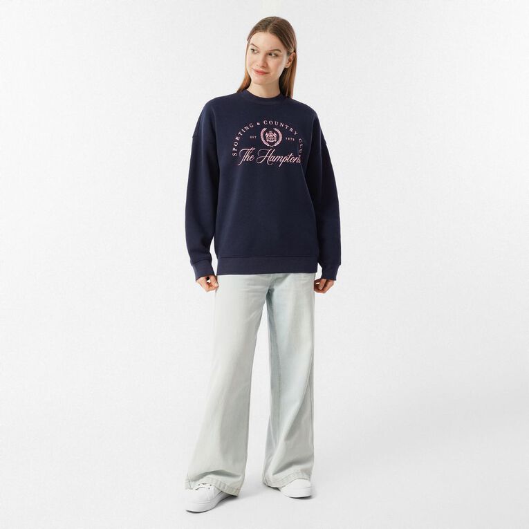 H&H Women's Long Sleeve Graphic Crew, Blue Dark, hi-res
