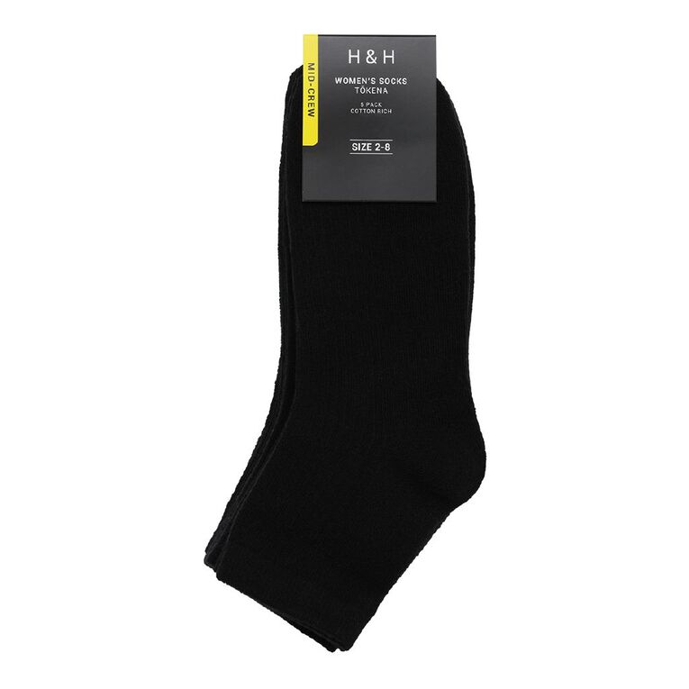 H&H Women's Patterned Quarter Crew Socks 5 Pack, Black, hi-res