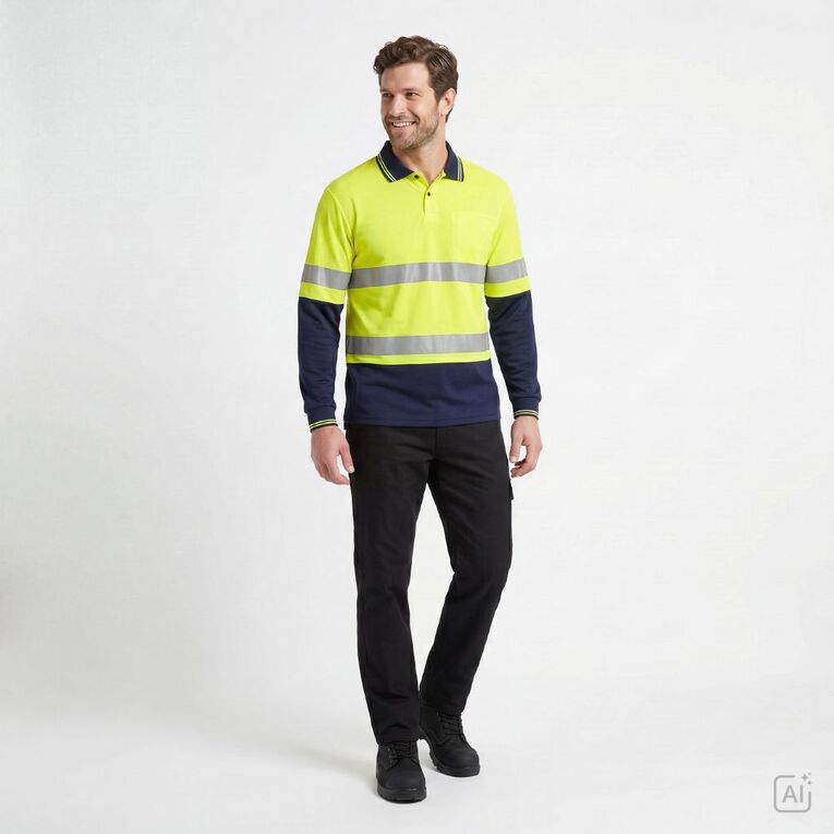 Rivet Men's Long Sleeve Polo, Yellow, hi-res