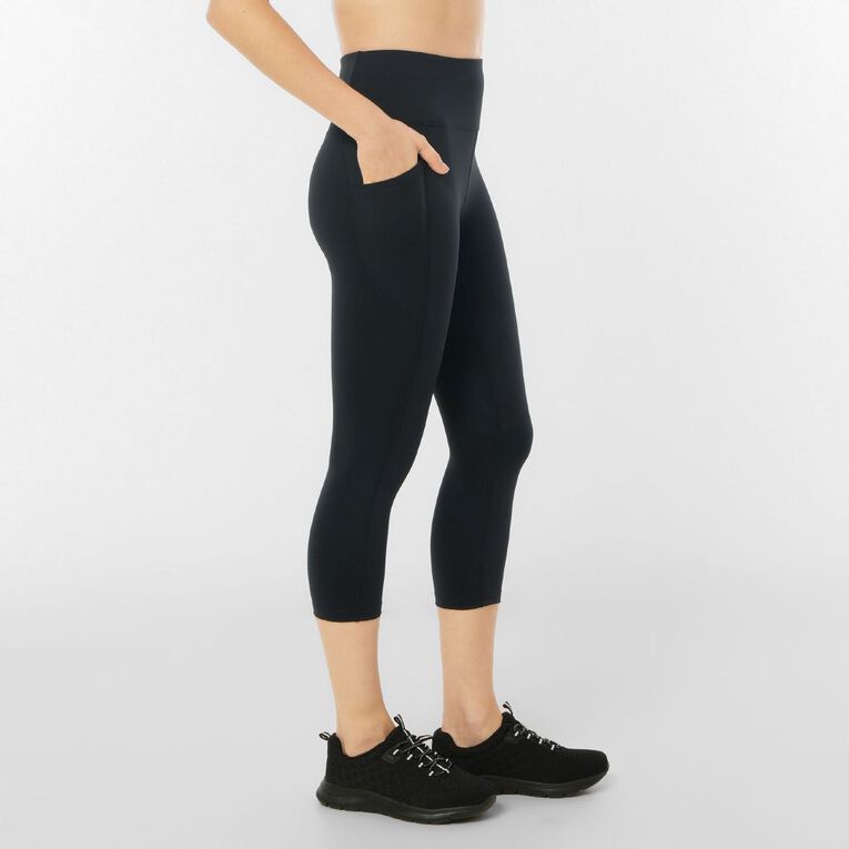 Active Intent Women's Pocket Nylon Crop Leggings, Black, hi-res