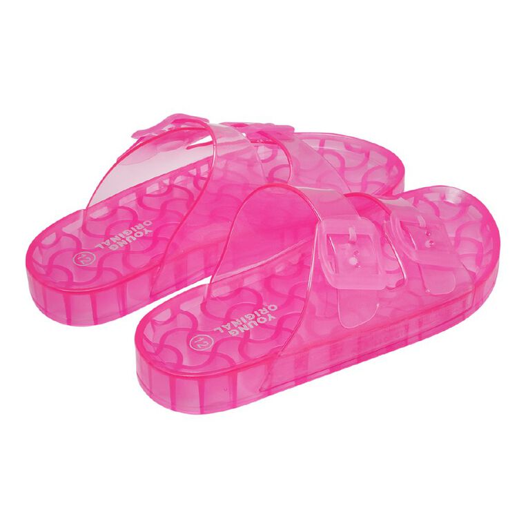 Young Original Senior Kids' Jelly Double Buckle Slides, Pink, hi-res