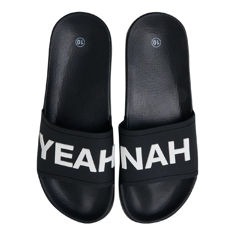 H&H Men's Slogan Slides, Black, hi-res