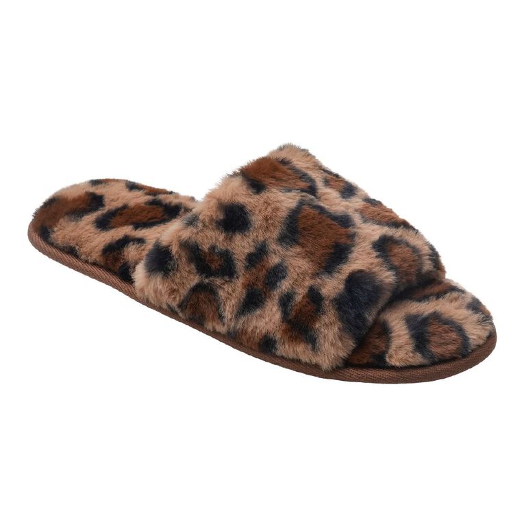 H&H Women's Strap Slippers, Brown, hi-res