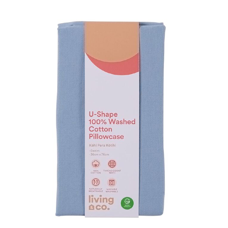 Living & Co Pillowcase U-Shape Washed Cotton Denim One Size, , hi-res
