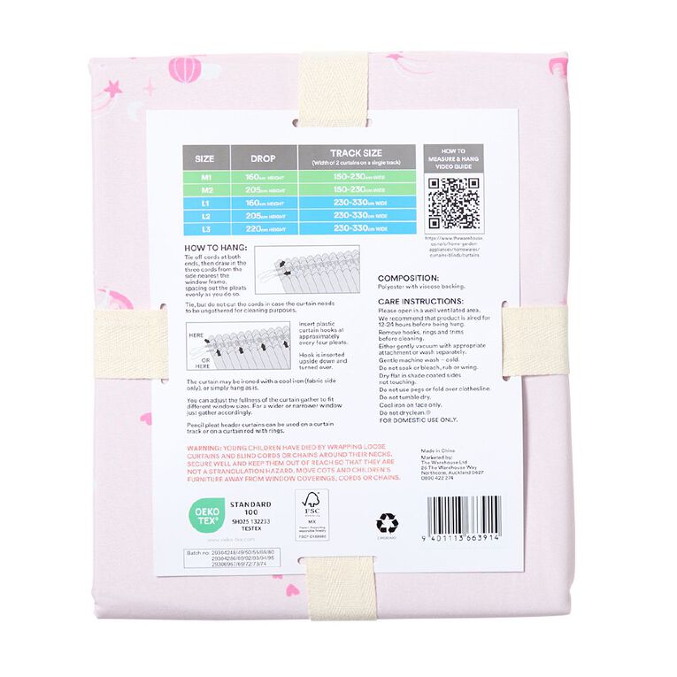 Living & Co Princess Curtains Pink 150-230cm Wide/205cm Drop, , hi-res