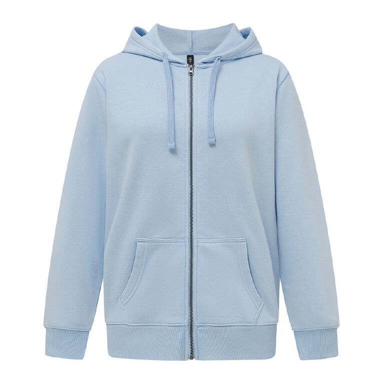 H&H Women's Zip-Thru Washed Hoodie, Blue, hi-res