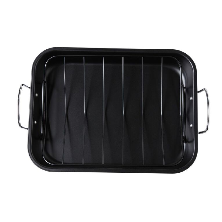 Living & Co Heavy Gauge Roaster with Rack Black, , hi-res