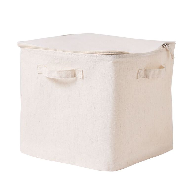 Living & Co Linen Look Soft Square Box W/Zip Cream, , hi-res