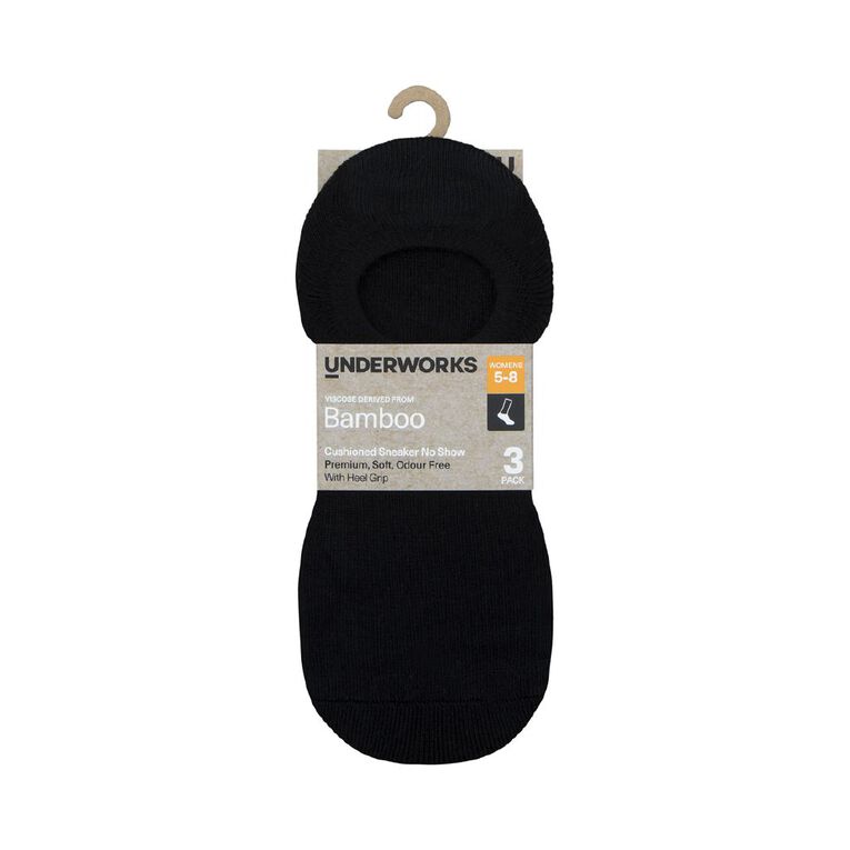 Underworks Women's Bamboo No Show Socks 3 Pack, Black, hi-res