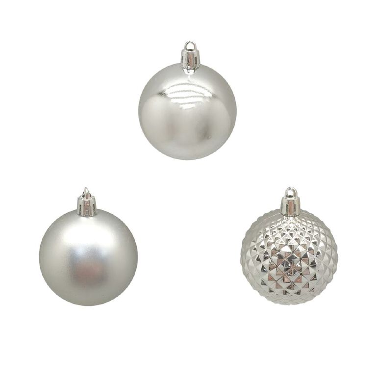 Wonderland Christmas Baubles 6cm Silver 10 Pack, , hi-res