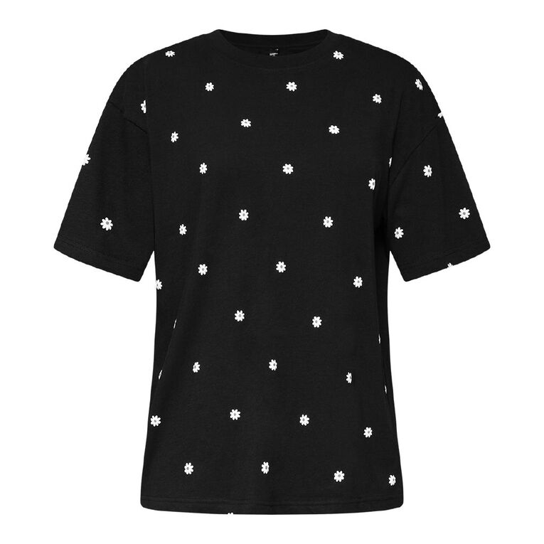 H&H Women's Short Sleeve Embellished Tee, Black, hi-res