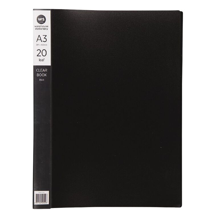 WS Clear Book 20 Leaf Black A3, , hi-res