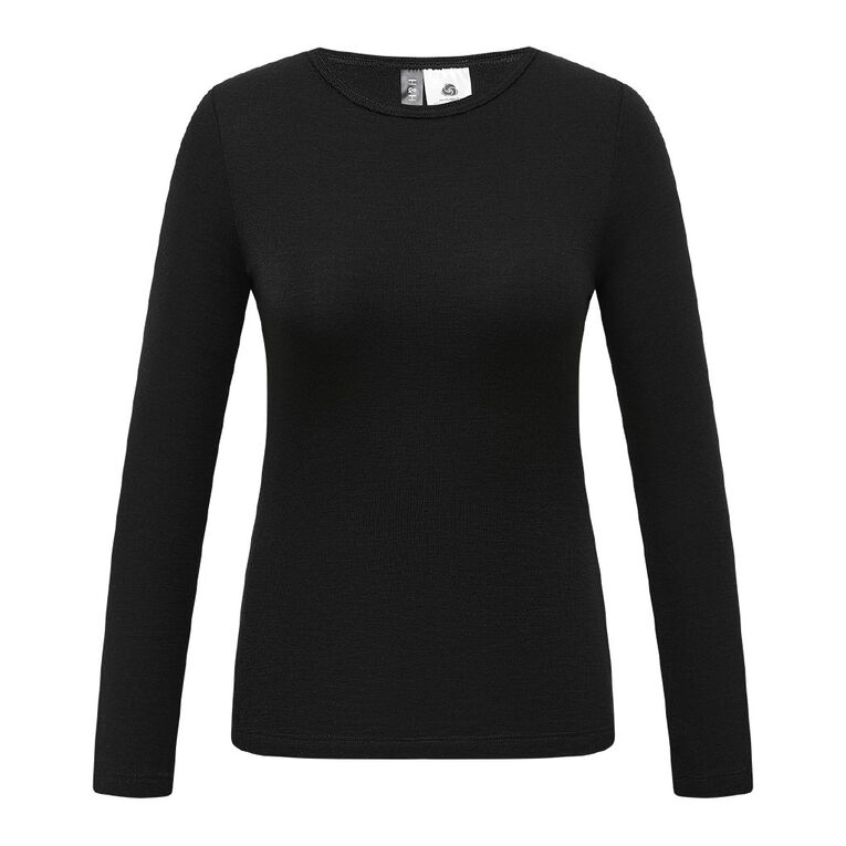 H&H Women's Merino Blend Crew Neck Top, Black, hi-res