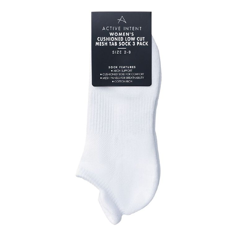 Active Intent Women's Tab Low Cut Socks 3 Pack, White, hi-res